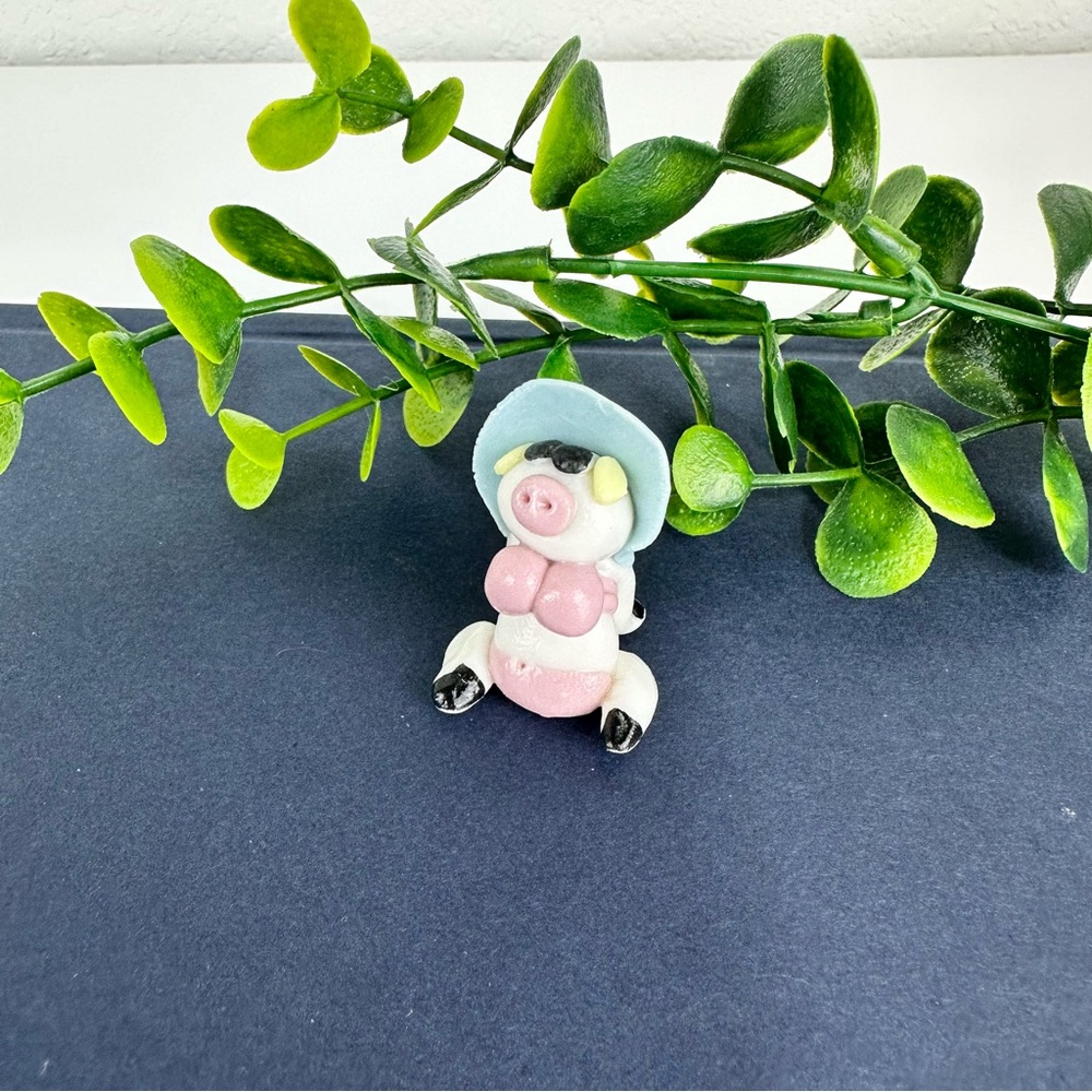 Vintage Mini Pig Figurine wearing bathing suit and sunglasses